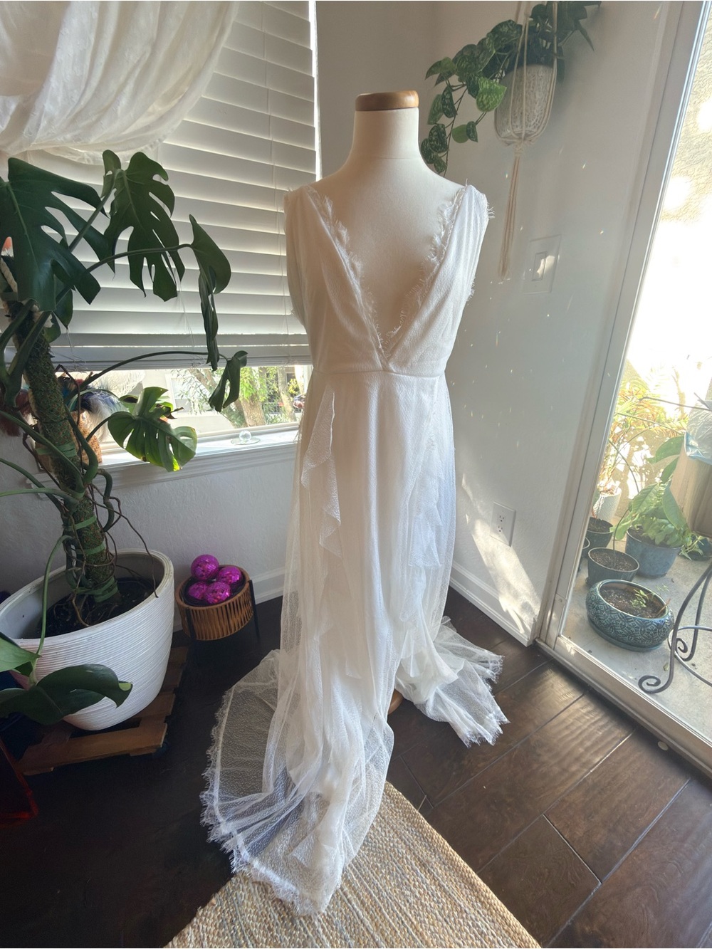 White Sheer V-Neck Women's Mesh Slip Dress
